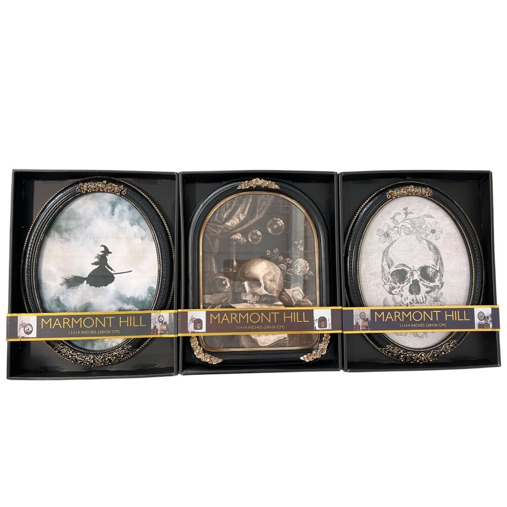 Marmont Hill Halloween Art TikTok Viral 11x14 Set Of 3 Frame Witch Skull Alchemy